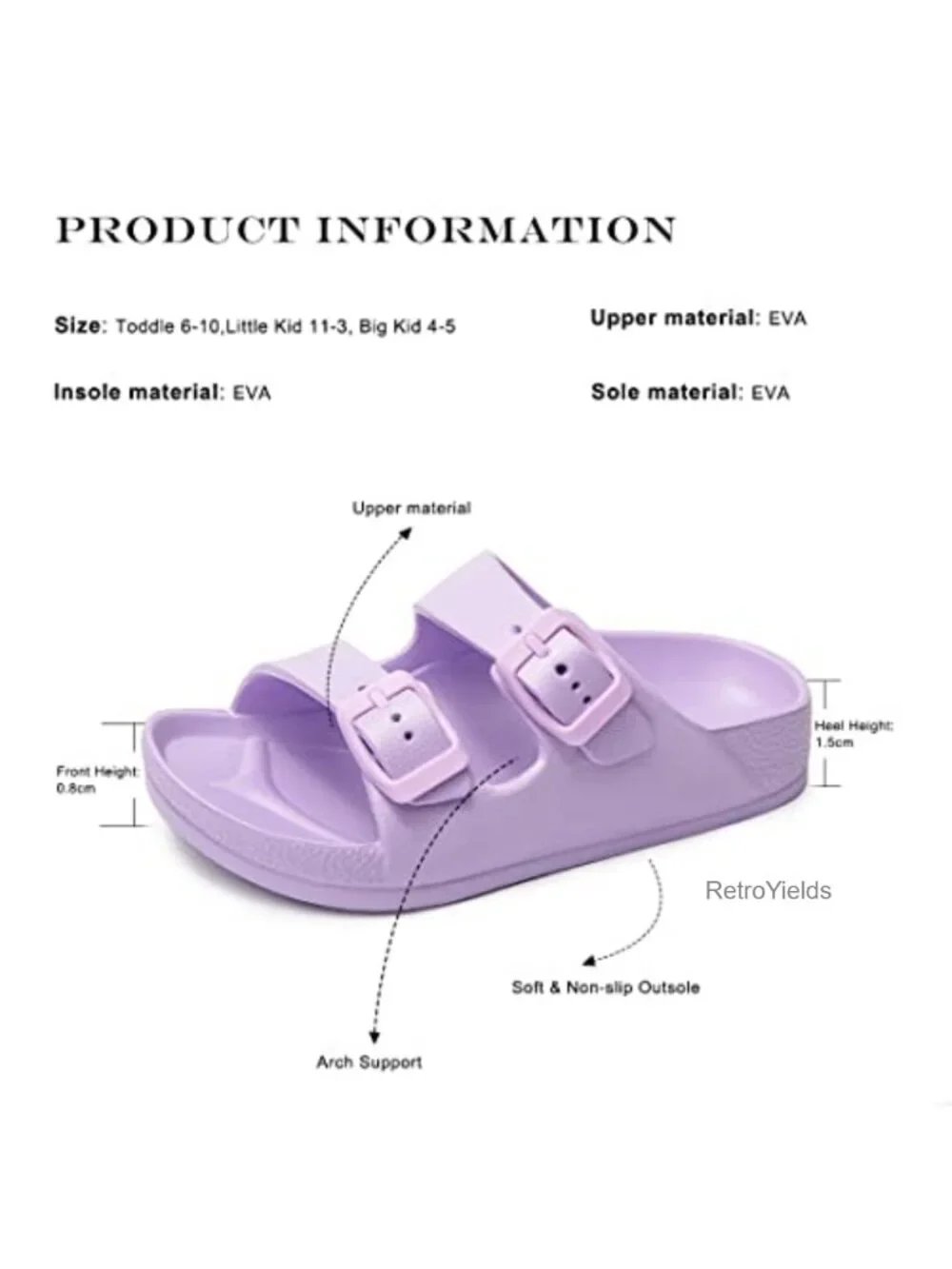 Unisex-Child EVA Flat Sandals Adjustable Double-Buckle Slides